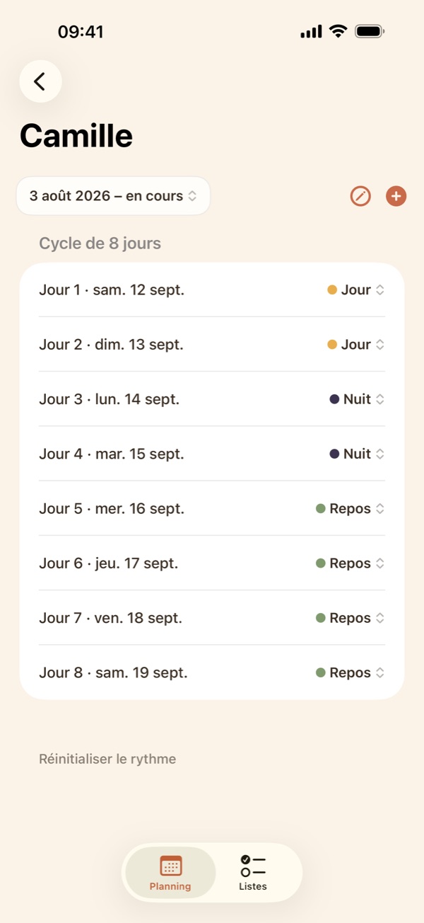 Réglage d'un rythme cyclique de 8 jours